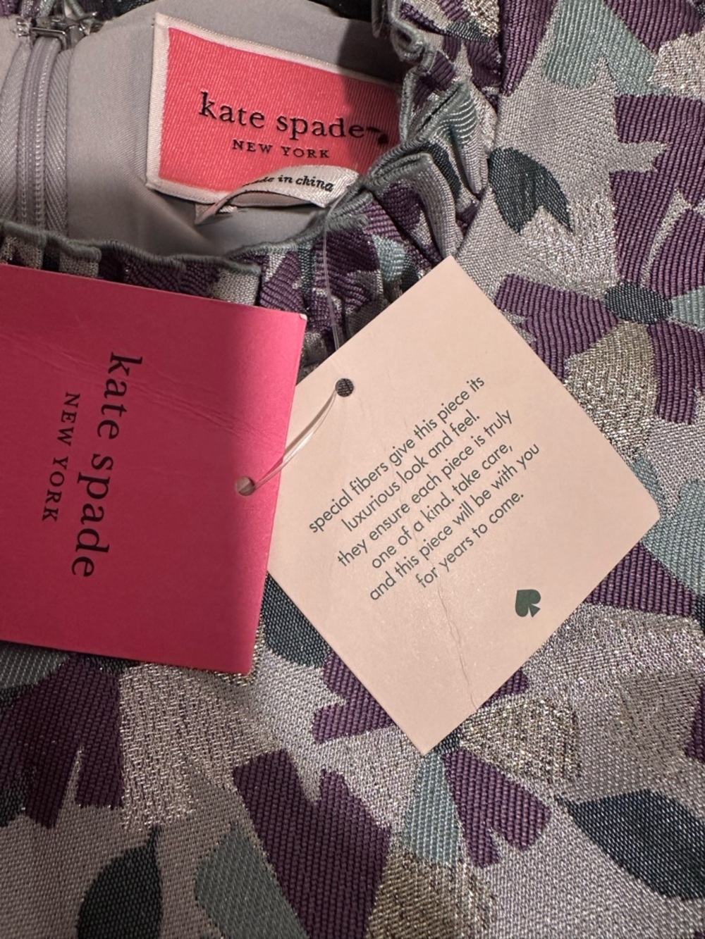 kate spade Moonglow wallflower ruffle Silver Dress Purple Floral Jacquard NWT 00 - Picture 13 of 16